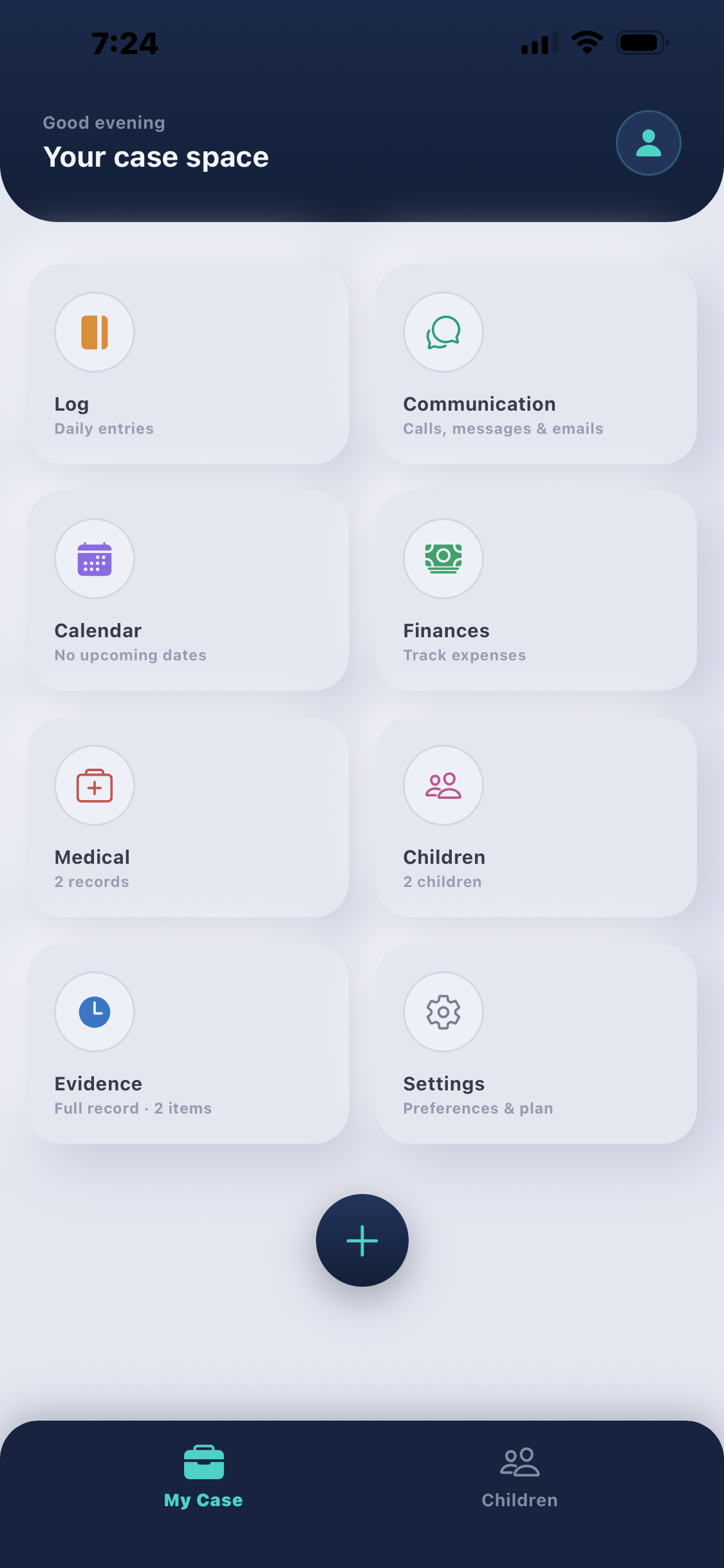Separation Tracker home screen - your case space